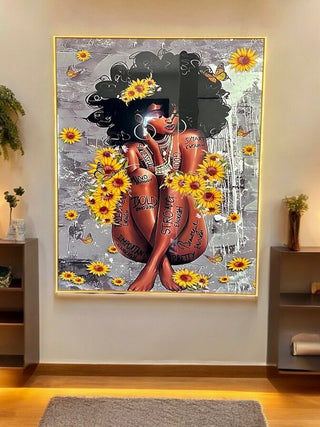 Black Woman Wall Art - Crystal High Quality Painting 39"Tall - DesignedBy The Boss