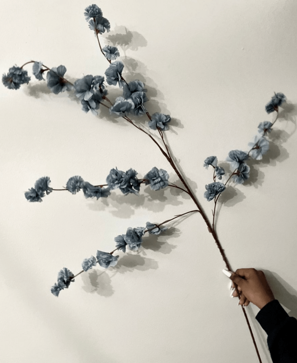 Blue Cherry Blossom Stem ( Pack Of 3 Stems), High Quality Silk Artific ...