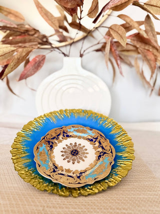 Blue & Gold Luxury Glass Charger ( Set of 4) High Quality - DesignedBy The Boss