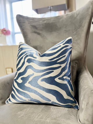 Blue & White Zebra Print Pillow Cover 22" x 22" By DesignedBy The Boss - DesignedBy The Boss