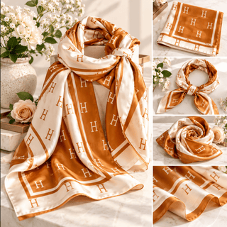 Caramel & Ivory Silk-Feel Scarf - DesignedBy The Boss