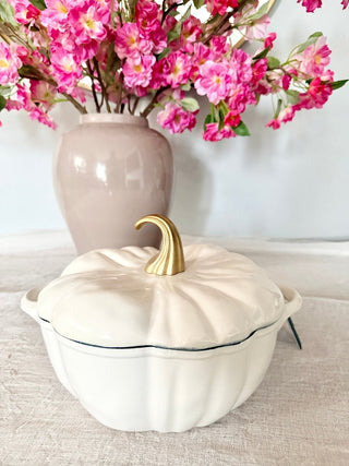 Cast Iron Casserole Dish in The Shape Of a Pumpkin With a Gold - Plated Steel knob - DesignedBy The Boss