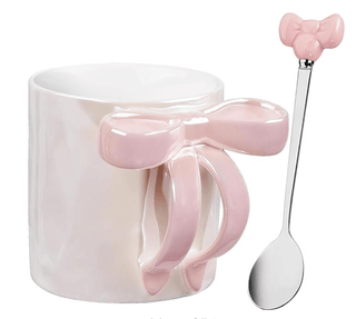 Ceramic Coffee Mug with Bow - Include Spoon - DesignedBy The Boss