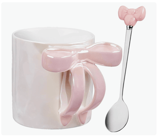 Ceramic Coffee Mug with Bow - Include Spoon - DesignedBy The Boss