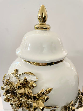 Ceramic Ginger Jar With Gold & White Floral Branches Design Available in 2 sizes - DesignedBy The Boss