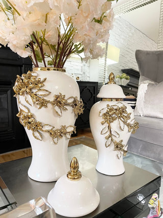 Ceramic Ginger Jar With Gold & White Floral Branches Design Available in 2 sizes - DesignedBy The Boss