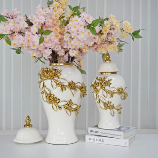 Ceramic Ginger Jar With Gold & White Floral Branches Design Available in 2 sizes - DesignedBy The Boss