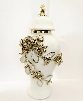 Ceramic Ginger Jar With Gold & White Floral Branches Design Available in 2 sizes - DesignedBy The Boss