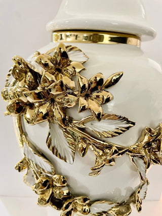 Ceramic Ginger Jar With Gold & White Floral Branches Design Available in 2 sizes - DesignedBy The Boss