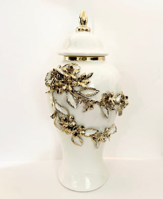 Ceramic Ginger Jar With Gold & White Floral Branches Design Available in 2 sizes - DesignedBy The Boss