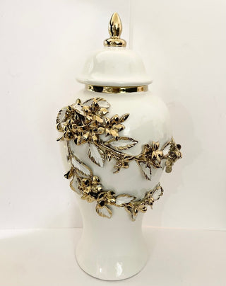 Ceramic Ginger Jar With Gold & White Floral Branches Design Available in 2 sizes - DesignedBy The Boss