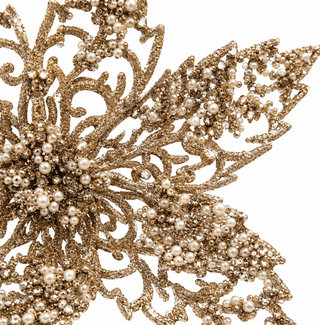 Champagne Gold Jeweled Poinsettia Christmas Tree Clip - DesignedBy The Boss