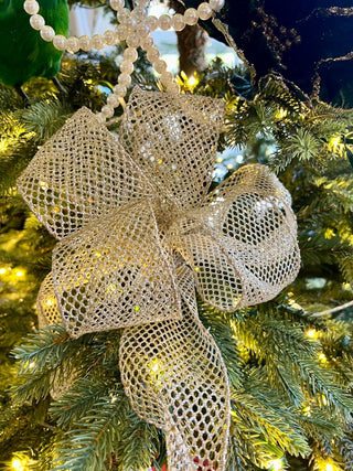 Champagne Mesh Wired Decorative Ribbon - Christmas Ribbon for Wreath, Christmas Tree, Gift Wrapping - DesignedBy The Boss