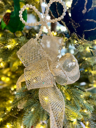 Champagne Mesh Wired Decorative Ribbon - Christmas Ribbon for Wreath, Christmas Tree, Gift Wrapping - DesignedBy The Boss