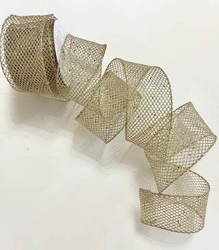 Champagne Mesh Wired Decorative Ribbon - Christmas Ribbon for Wreath, Christmas Tree, Gift Wrapping - DesignedBy The Boss