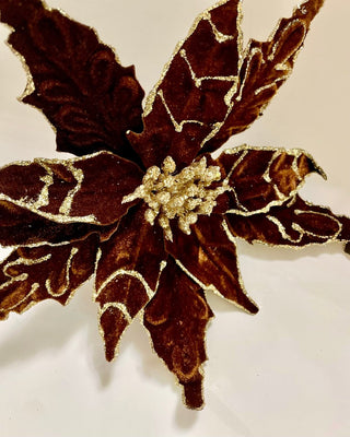 Chocolate Velvet Christmas Poinsettia Ornaments Picks - DesignedBy The Boss