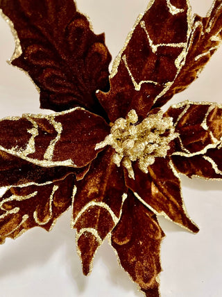 Chocolate Velvet Christmas Poinsettia Ornaments Picks - DesignedBy The Boss