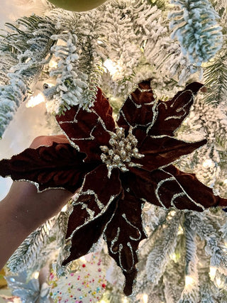 Chocolate Velvet Christmas Poinsettia Ornaments Picks - DesignedBy The Boss