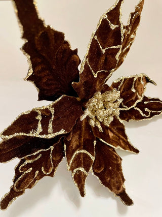 Chocolate Velvet Christmas Poinsettia Ornaments Picks - DesignedBy The Boss