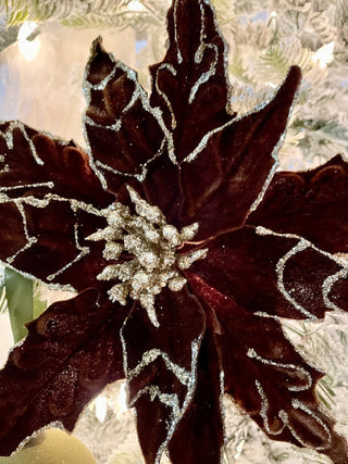 Chocolate Velvet Christmas Poinsettia Ornaments Picks - DesignedBy The Boss