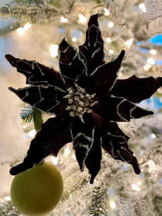 Chocolate Velvet Christmas Poinsettia Ornaments Picks - DesignedBy The Boss