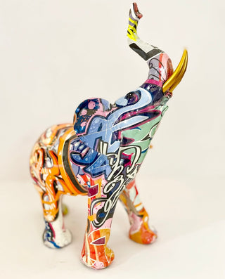 Colorful Graffiti Painted Elephant Sculpture - Statue With Unique Resin Artwork By DesignedBy The Boss - DesignedBy The Boss