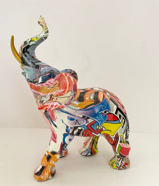 Colorful Graffiti Painted Elephant Sculpture - Statue With Unique Resin Artwork By DesignedBy The Boss - DesignedBy The Boss