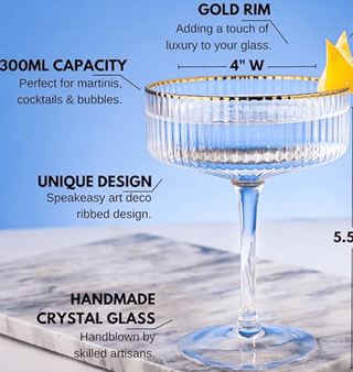 Coupe Cocktail Glass With Gold Rims Set of 4 Ideal Martini Glasses - By DesignedBy The Boss - DesignedBy The Boss