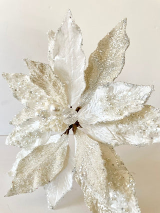 Cream Beaded Christmas Poinsettia Stem Holliday Decor - DesignedBy The Boss