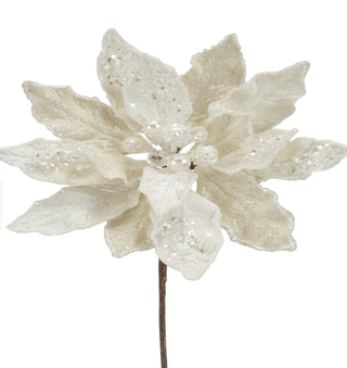 Cream Beaded Christmas Poinsettia Stem Holliday Decor - DesignedBy The Boss