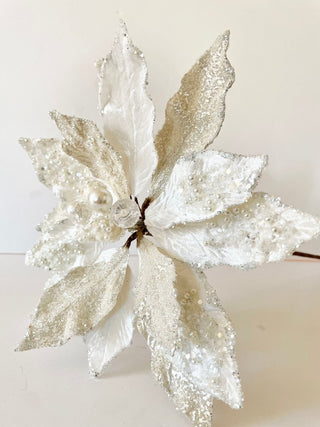 Cream Beaded Christmas Poinsettia Stem Holliday Decor - DesignedBy The Boss