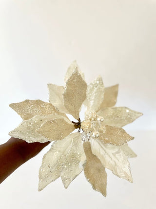 Cream Beaded Christmas Poinsettia Stem Holliday Decor - DesignedBy The Boss