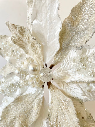 Cream Beaded Christmas Poinsettia Stem Holliday Decor - DesignedBy The Boss