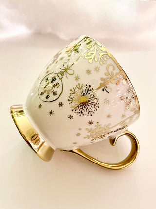 Cream & Gold Trim Porcelain Coffee Mug With Holliday Design - DesignedBy The Boss