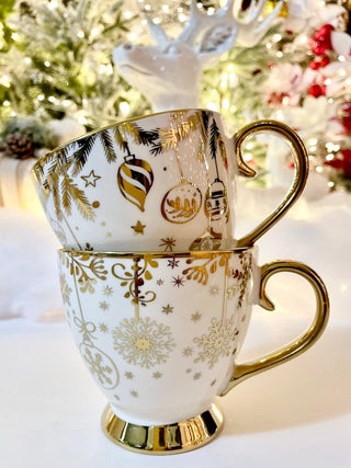 Cream & Gold Trim Porcelain Coffee Mug With Holliday Design - DesignedBy The Boss