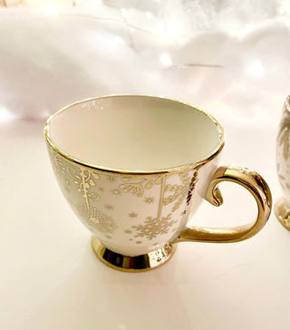 Cream & Gold Trim Porcelain Coffee Mug With Holliday Design - DesignedBy The Boss