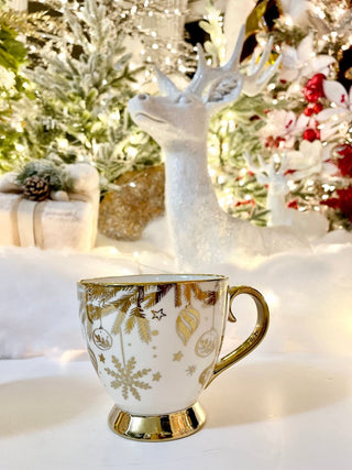 Cream & Gold Trim Porcelain Coffee Mug With Holliday Design - DesignedBy The Boss