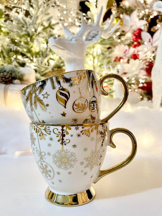 Cream & Gold Trim Porcelain Coffee Mug With Holliday Design - DesignedBy The Boss