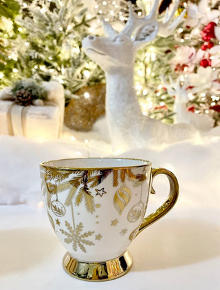 Cream & Gold Trim Porcelain Coffee Mug With Holliday Design - DesignedBy The Boss