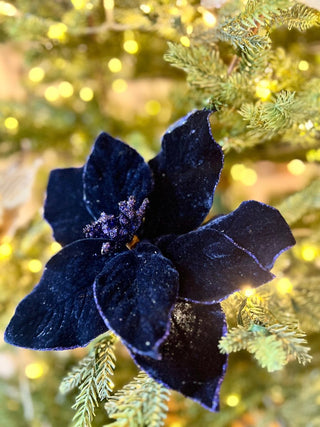 Dark Blue Velvet Christmas Poinsettia Ornaments Picks - DesignedBy The Boss