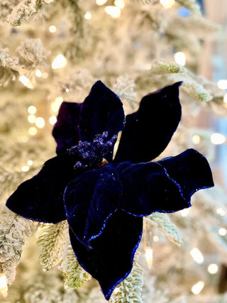 Dark Blue Velvet Christmas Poinsettia Ornaments Picks - DesignedBy The Boss