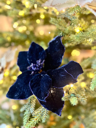 Dark Blue Velvet Christmas Poinsettia Ornaments Picks - DesignedBy The Boss