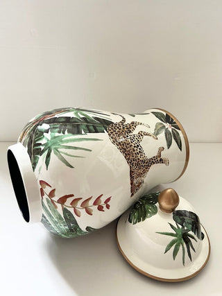 Decorative Ginger Jar With Lid Hand Painted - Gold Tone Accents - DesignedBy The Boss