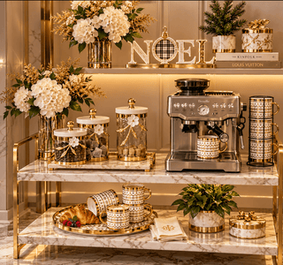 Elegant Gold Holiday Coffee Mug & Saucer Set - DesignedBy The Boss