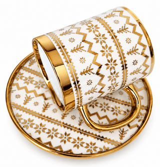 Elegant Gold Holiday Coffee Mug & Saucer Set - DesignedBy The Boss