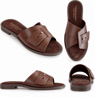 Elegant Italian Leather Slide Sandals – Chocolate Brown - DesignedBy The Boss