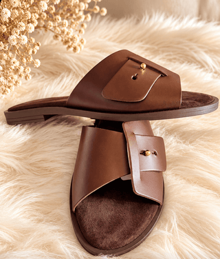 Elegant Italian Leather Slide Sandals – Chocolate Brown - DesignedBy The Boss