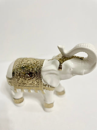 Elegant White and Gold Ceramic Elephant Sculpture - Modern Decor - DesignedBy The Boss