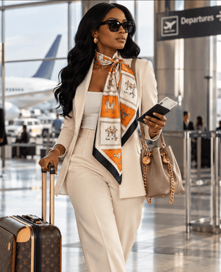 Equestrian Elegance Satin Scarf – Orange, Ivory & Black - DesignedBy The Boss