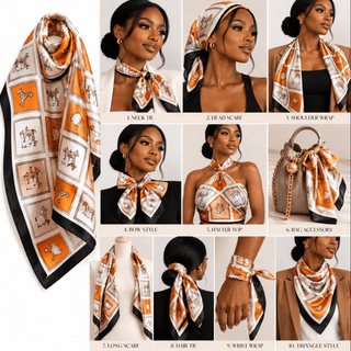 Equestrian Elegance Satin Scarf – Orange, Ivory & Black - DesignedBy The Boss